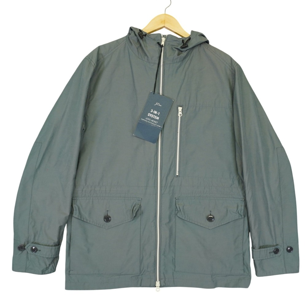 J Crew Waterproof Shell Jacket Mens M Grey 3-in-1 System Hooded Parka x250